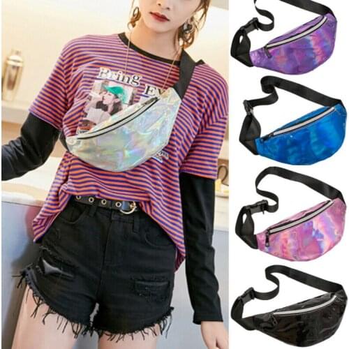 Women Waist Pack Fashion PU Shoulder Bag Laser Crossbody Handbag Lady Evening Bag /BY