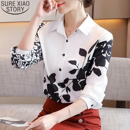 Vintage Blouse Women Floral Print Shirt Autumn Silk Satin Shirt Lapel Long Sleeve Blouses Fashion Women Tops and Blouses 11400