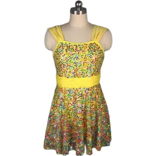 Yellow Sequin Spandex Bodice Dance Costume Women&Girl Stage Performance Jazz&Tap Dance Costume Dance Skirt