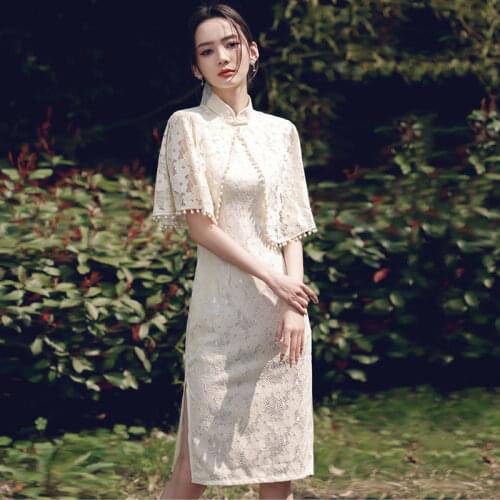 Women Chinese Style Lace Dress Cheongsam Elegant Vintage High-end Robe China Modern New Fairycore Qipao Vestidos Casual Clothing