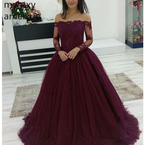 2020 New Lace Red Evening Dresses Long Sleeves Sexy Bateau Neck Princess Turkey Style Up Plus Size Formal Dress Robe De Soiree