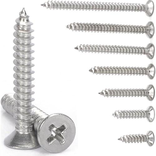 20PCs M3 M4 M5 M6 Chipboard Wood Screws Cross Countersunk Head Screw Sstainless Steel Wood Screws Fully Threaded Fastener