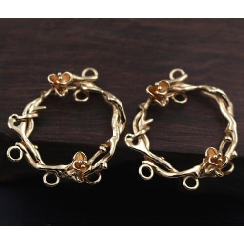 20pcs Brass Casted Circle Vine Leaf Flower Branch Charms Loops Pendant & Earrings Supplies Quality For DIY Jewelry Accessories