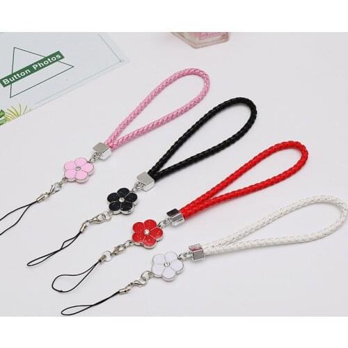 2019 Big Sale Leather/Polyester Monofilament Keychain with Alloy Flowers Hanging Ornament Wrist Strap for Car Key Chain ID Badge