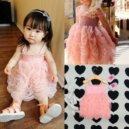2020 New Fashion Girls Cute Tutu Dresses Baby Girl Pink Princess Party Sleeveless Strap Ruffle Summer Bubble Tutu Dress 1-6Y