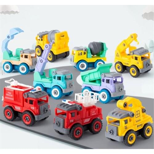 4pcs Construction Toy Engineering Car Fire truck Screw Build and Take Apart Great for Kids Boys