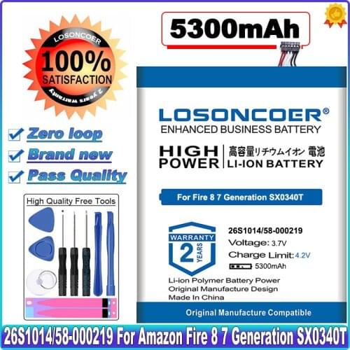 LOSONCOER 5300mAh 26S1014 58-000219 Battery for Amazon Fire 8 7 Generation, Fire 8.7, SX0340T Tablet Pad Batteries