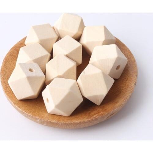 Geometric Natural Polyhedron Faceted Cube Wooden Beads 20mm 50pcs Maple Hex Wood Beads DIY Decor Jewelry Wood Crafts Teether