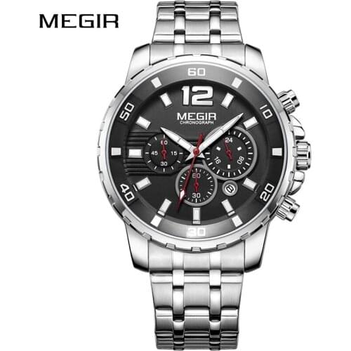 MEGIR Luxury Mens Business Wristwatches Brand Stainless-Steel Chronograph Quartz Men Watches Hour Male Clock Relogio Masculino
