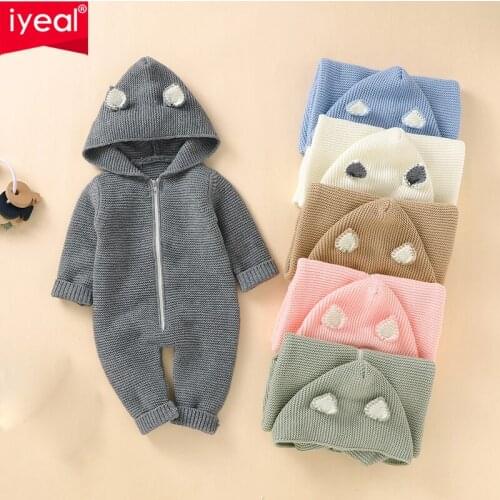 IYEAL Baby Rompers Hooded Long Sleeve Knitted Infant Kid Boys Girls Jumpsuits Toddler Sweaters Outfits Autumn Childrens Clothes