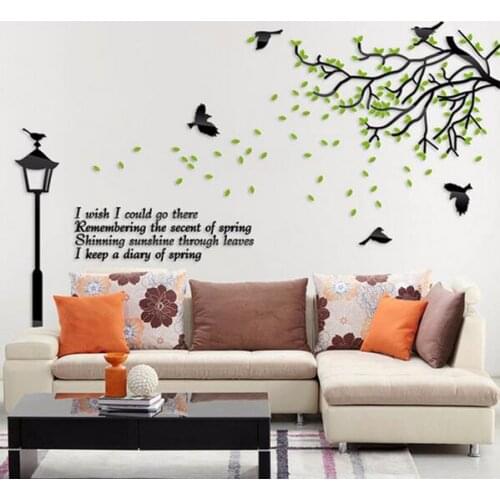 DIY Fresh Green Tree and Street Light Acrylic Stickers Beautiful Living Room Home Wall Decorations Nice Gift