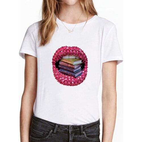 Sexy Lips Fun Graphic Women T-shirts Summer Harajuku T shirt Female Tops Tee White Print Clothes Streetwear Short sleeve Tshirt
