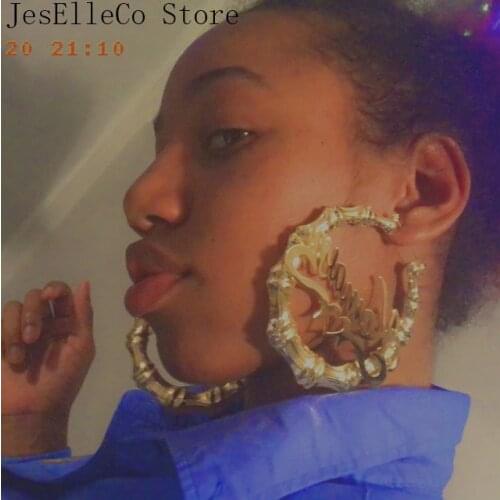 Custom Bamboo Earrings Hoop Acrylic Personalize Name Earrings Personalize Jewelry Fashion Show Charming Earrings Gold Gift