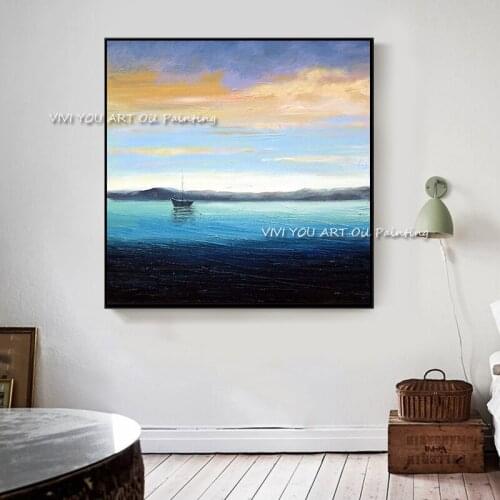 Handmade Oil Painting Abstract Sea Boat Best Canvas Modern Wall Art Painting abstract wall art handmade image