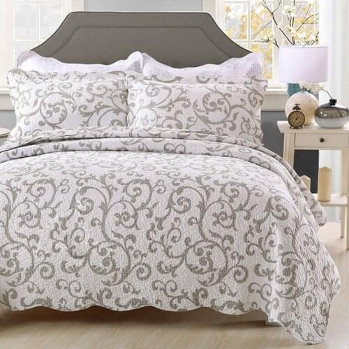 Quality Gray Print Quilt Set 3PCS Bed Spread Quilted Bedding Wash Cotton Quilts Bedspread Bed Covers King Size Coverlet Blanket