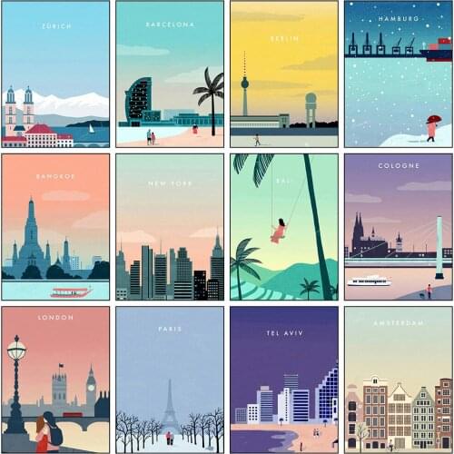 MomoArt 5D DIY Diamond Embroidery City London Diamond Painting New York Landscape Diamond Mosaic Full Layout Wall Decorations