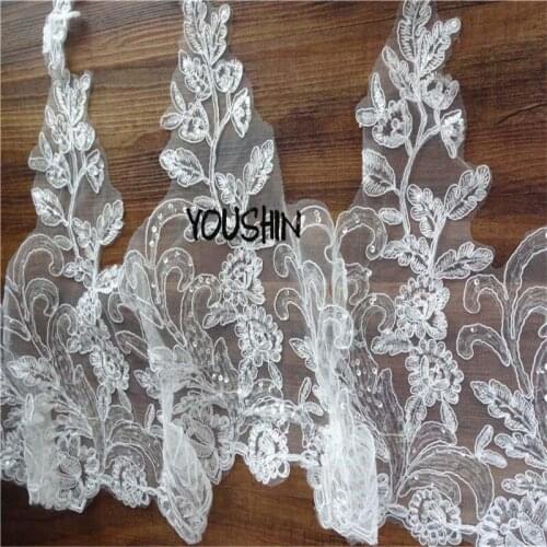 Delicate 3yards 44cm Ivory Fabric Flower Venise Venice Lace Trim Applique Sewing Craft LW0218