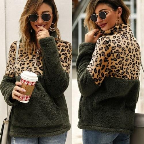 2020 Newest Hot Womens Long Sleeves Leopard Faux Fur Teddy Bear Fleece Coat Ladies Jacket Sweater Tops