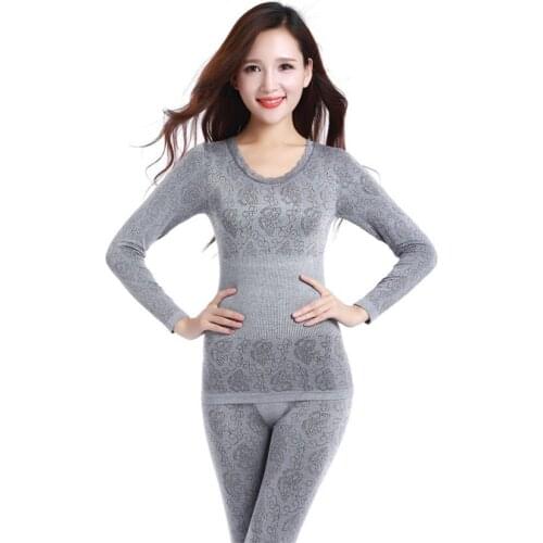Autumn Winter Women Long Johns Print Seamless Breathable Underwears Female Elastic Lace Warm Thermal Underwear Shaped Sets A682