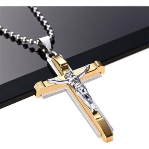 Jesus Cross Pendant Necklace For Men Stainless Steel Chain Vintage Goth Gold Black Blue Mens Necklace Jewelry Gift Dropshipping
