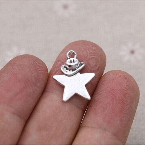 Craft Antique Silver Plated Star Charm Pendants for Jewelry Making Bracelet DIY Accessories Handmade 19x15mm 20pcs