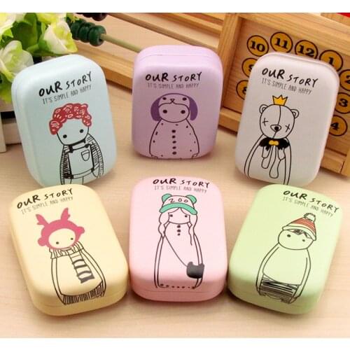 Simple and Happy Cosmetic Contact lens case with mirror colored contact lens case cute Lovely Travel box Eyewear Accessories