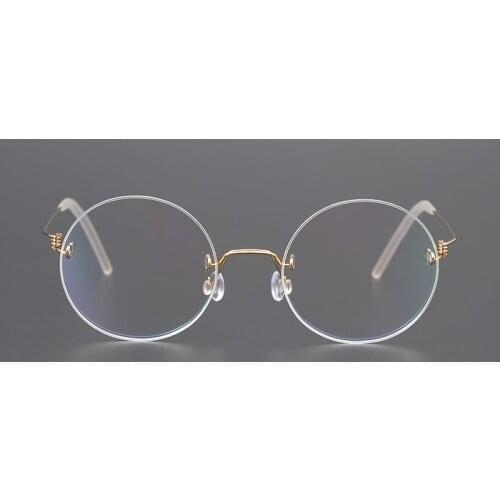 Simple Rimless Titanium Glasses Frame Men Women Korean Handmade Retro Oval-round Eyeglasses Super Light Optical Eyewear