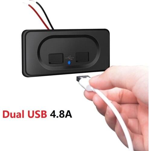 Dual USB Charger Socket 4.8A 12V-24V for Motorcycle Auto Truck ATV Boat Car RV Bus 2.4A + 2.4A Power Adapter Outlet Dustproof