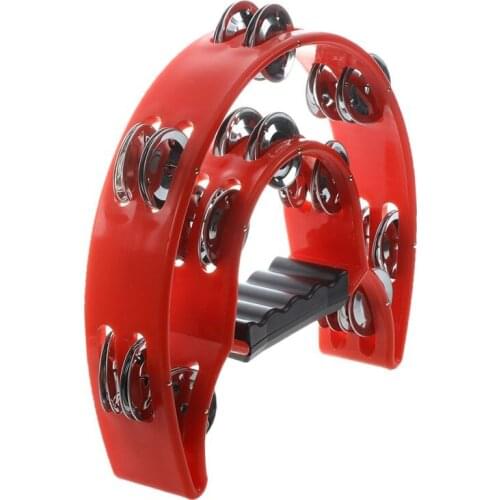 Hand Held Tambourine Double Row Metal Percussion Red