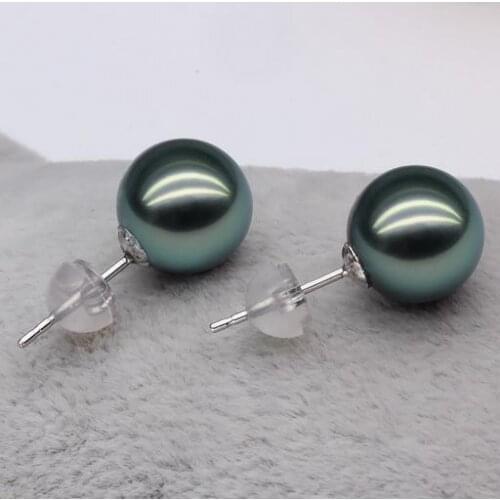 Wholesale hot 9-10 mm Tahitian natural black pearl earrings 925 silver clasp