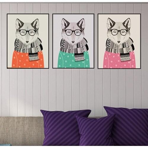 Northern Cartoon Abstract Animal Painting Head Portrait Scarf Hotel Corridor Decorative Painting Modern Canvas Painting Art