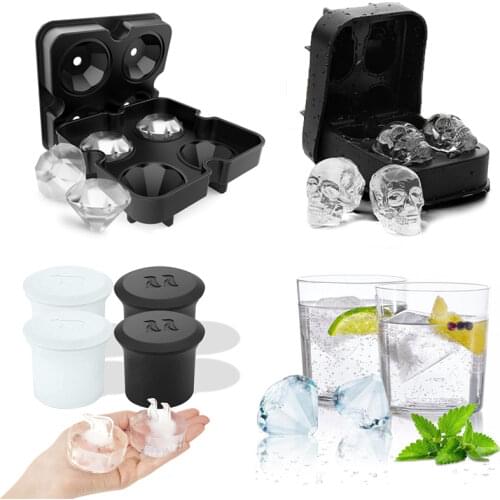1PC 3D Skull Silicone Ice Cube Maker Form For Ice Candy Cake Pudding Chocolate Molds 4 Cell Ice Mold Square Shape Trays Molds