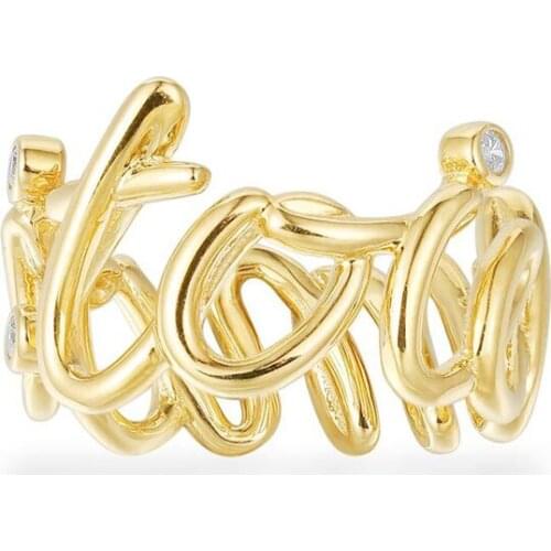 SOELLE June New Fashion 925 Sterling Silver Yellow Gold Color Letter Toi Et Moi Statement Ring Zirocn CZ Women Fine Jewelry