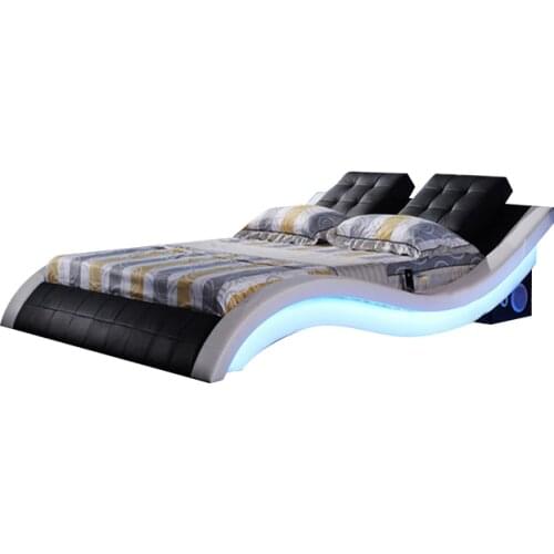 Modern Leather Bed with King size bedroom furniture with LED lighting кровати