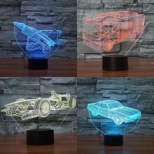 LED Night Light 3D Car Aircraft Motorcycle Illusion Visual Night Light Creative Bedroom Decoration Light Novelty Lamp Kids Gift