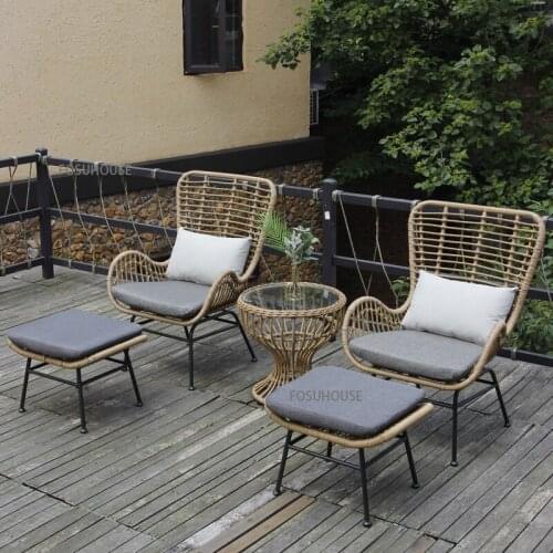 Outdoor Furniture Balcony Rattan Chair Three Piece Set Table Combination Leisure Lazy Armchair Rattan Woven Outdoor Sofa Chairs