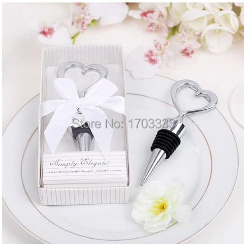 100pcs/lot party giveaway gifts for Guest of zinc alloy heart wine stopper in white box wedding gift souvenirs