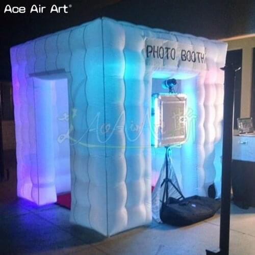 2.4m LED photo booth inflatable photo backdrop,wedding party cabinet with free logo print and sticker door curtains On sale