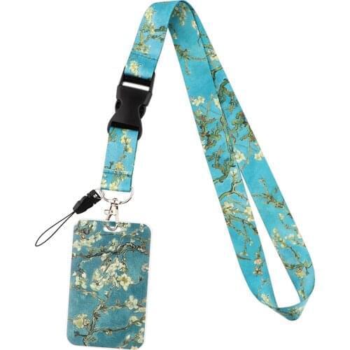 24pcs/lot MD996 DMLSKY Fashion Apricot Van Gogh Oil Painting Neck Buckle Lanyard Key Card Strap Multifunction Phone Decoration