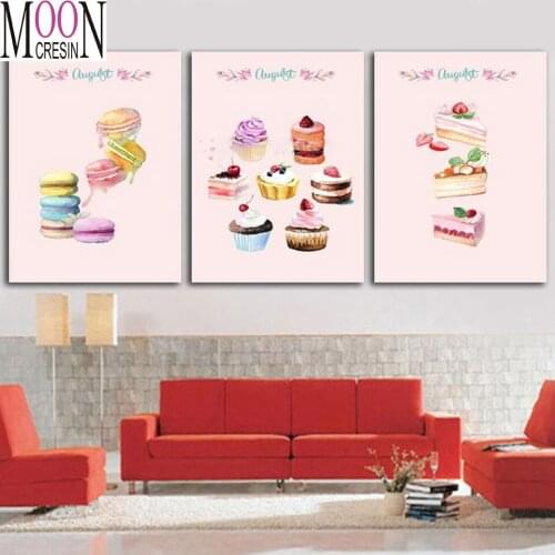 3 pcs DIY diamond embroidery cake dessert full square round diamond painting cross stitch kit 5D mosaic daimond kitchen decor