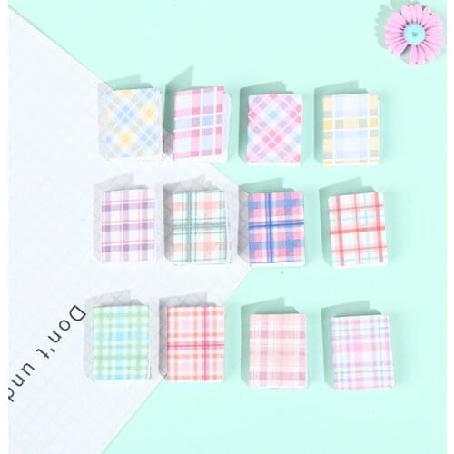 4Pcs/set 1/12 Dollhouse Miniature Book Model Notebook Stripe Lattice Notebook Doll House Furniture Decor Dollhouse Accessories