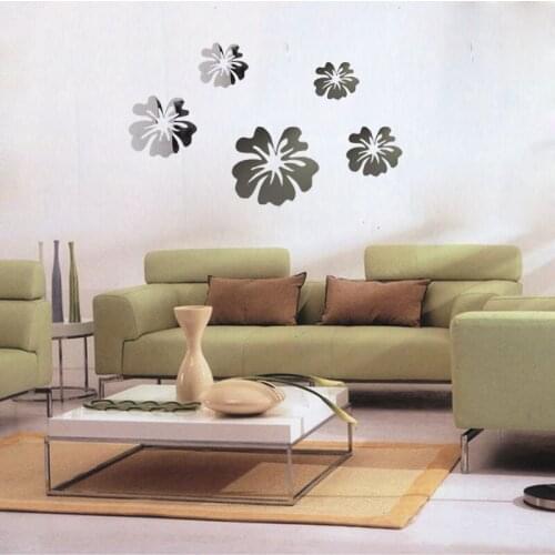 5 pcs Flower Acrylic Mirror DIY Wall Sticker Decoration Wall Decals Murals For Living Room Kids Nursery Room Bathroom Decor