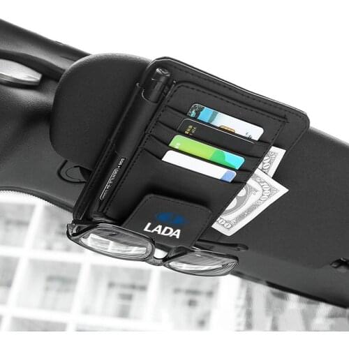 Car Sun Visor Glasses Card Pen Organizer Clip For LADA Granta Vesta Priora Niva 4x4 Kalina Leather Tidying Sunshade Storage Bag