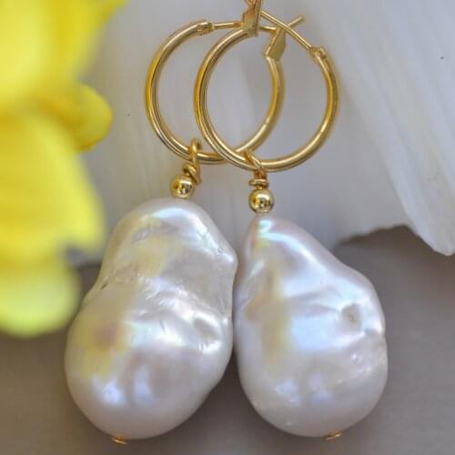 Z10656 25mm White Baroque Drop Keshi Pearl Gold-plating Dangle Earring