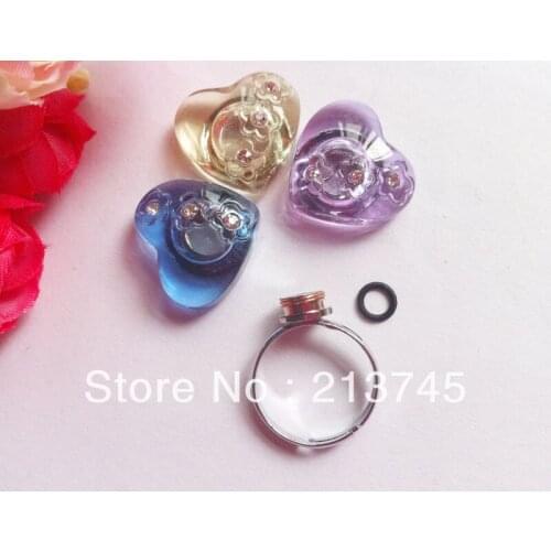 Freeshipping!!50set Heart screw cap glass globe & ring set glass vial ring Screw Finger Ring Base Art Vial Pendant