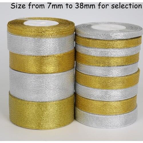 Handmade Glitter Golden Silver Ribbon Metallic Luster for Wedding Christmas Invitation Decoration Card Gift Warpping 25yard/lot
