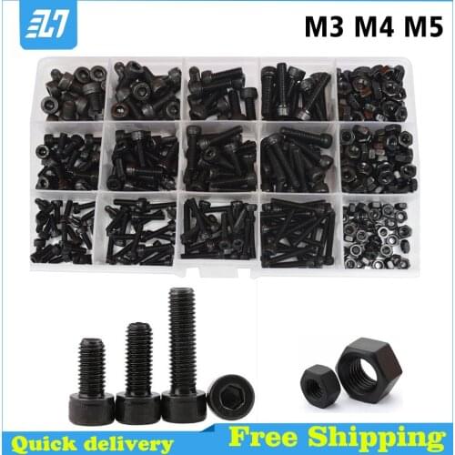 Hex Socket Head Cap Screw Metric Thread Allen Bolt Black Assortment Kit M3 M4 M5