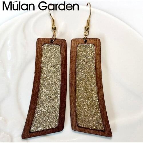 M&G Wood Leather Earrings for Women Geometric Glitter Leather Pendant Dangle Earrings Fashion Jewelry Accessories Hot Sale Gift