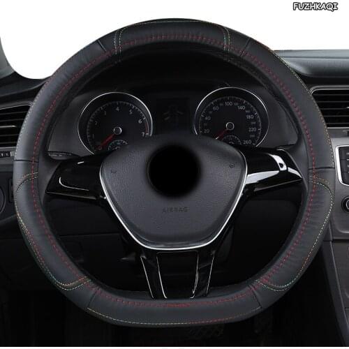 FUZHKAQI Leather Car Steering Wheel Cover For Hyundai i20 i30 i40 Tucson Solaris ix35 Creta Santa fe Kona Elantra