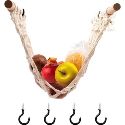 Macrame Fruit Hammock Under Cabinet, Bohemian Hanging Produce Basket Hammock, Kitchen Counter Space Saving Handmade Decor